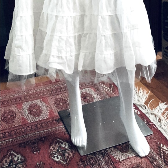 Beautiful White Linen long Skirt full circular Tiered Ruffles elastic waist US M - Picture 8 of 13